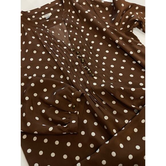 Fossil Women’s SZ M Silk Dress Brown With Polka Dots Long Sleeve Button Accent - Picture 5 of 6